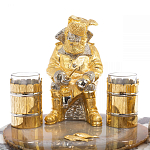 Икорница со стопками с декором "Рыбак с санями" с гравировкой на подставке из натуральных камней Агат Мрамор Decorative Cavair Dishes варинант исполнения - 3 | Loft Concept в Барнауле