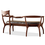 Кушетка с деревянным каркасом и сиденьем из коричневой натуральной кожи Moon Walnut Furniture варинант исполнения - 8 | Loft Concept в Барнауле