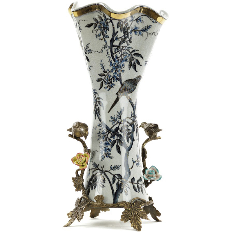 Ваза Blue and Bronze Birds Tall Белый Бронза Синий Ваза Blue and Bronze Birds Tall Белый Бронза Синий в Барнауле | Loft Concept