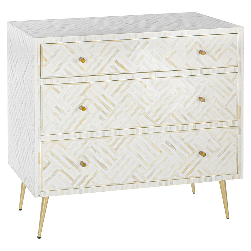 Комод инкрустация костью White Indian Bone Inlay 3 drawer Белый Белый Комод инкрустация костью White Indian Bone Inlay 3 drawer Белый Белый в Барнауле | Loft Concept