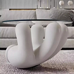 Дизайнерский журнальный стол с круглой прозрачной столешницей на белом фигурном основании Luqak варинант исполнения - 1 | Loft Concept в Барнауле