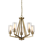 Люстра цвета латунь с 5-ю цилиндрическими плафонами из прозрачного пузырчатого стекла Kichler варинант исполнения - 1 | Loft Concept в Барнауле