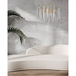 Люстра золотого цвета с декоративными ветками и длинными прозрачными стеклянными подвесами в форме сосулек Droplet Chandelier варинант исполнения - 12 | Loft Concept в Барнауле