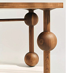 Обеденный стол деревянный с круглыми декоративными элементами на ножках Koko варинант исполнения - 1 | Loft Concept в Барнауле