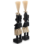 Комплект из 2-х деревянных статуэток Asmat Straw Headdress Statuettes Multicolor варинант исполнения - 4 | Loft Concept в Барнауле