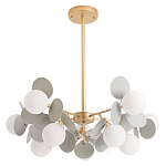 Люстра на штанге с 10-ю белым шарообразным плафоном и декоративными металлическими элементами в виде лепестков серого цвета Matisse варинант исполнения - 1 | Loft Concept в Барнауле