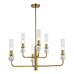 Люстра с 6-ю плафонами в форме стеклянных трубок и мраморных декоративных элементов Montreal варинант исполнения - 1 | Loft Concept в Барнауле