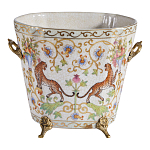 Кашпо с растительным и животным орнаментом на бронзовых ножках Turquoise Blooming Garden варинант исполнения - 1 | Loft Concept в Барнауле
