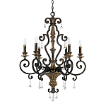 Люстра с подвесками из прозрачного стекла на кованом каркасе бронзового цвета в классическом стиле Quoizel варинант исполнения - 5 | Loft Concept в Барнауле