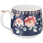 Кружка фарфоровая синяя с цветочным принтом 470 мл Flower Porcelain Collection варинант исполнения - 1 | Loft Concept в Барнауле