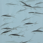 Обои ручная роспись Fishes Original colourway on Duck Egg dyed silk варинант исполнения - 1 | Loft Concept в Барнауле