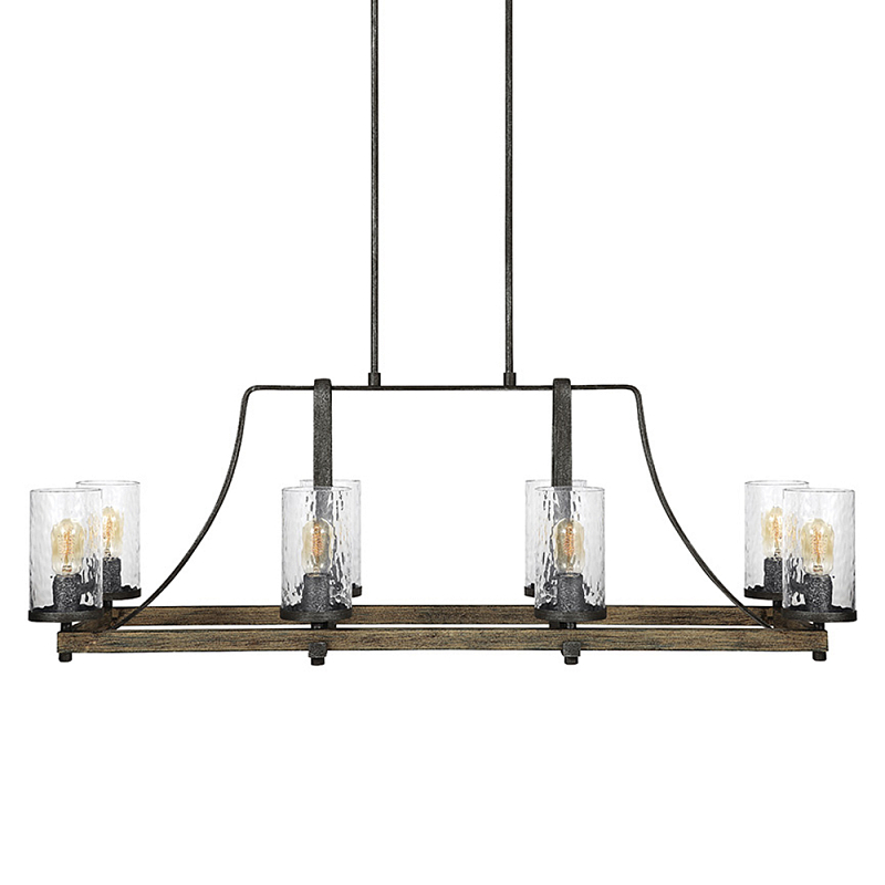 Люстра подвесная с восемью прозрачными стеклянными цилиндрическими плафонами в стиле лофт Feiss Черный Коричневый Прозрачное Стекло в Барнауле | Loft Concept 