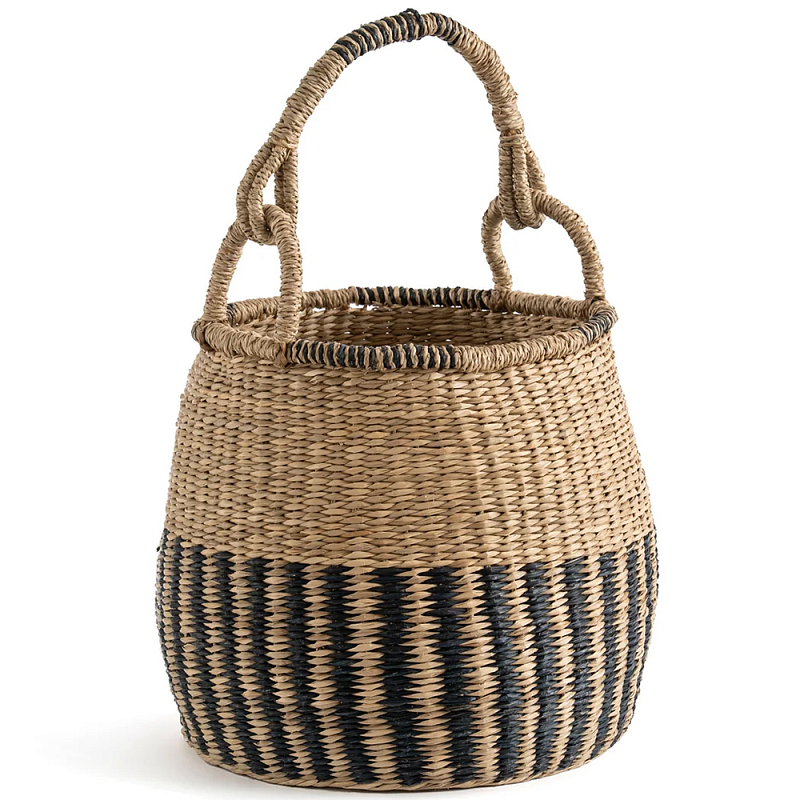 Корзина из плетеного морского тростника Leta Wicker Basket Бежевый Черный Корзина из плетеного морского тростника Leta Wicker Basket Бежевый Черный в Барнауле | Loft Concept