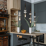 Подвесной светильник с белыми стеклянными элементами и бронзовыми вставками Высота 90 см Gabriel Scott Luna варинант исполнения - 8 | Loft Concept в Барнауле