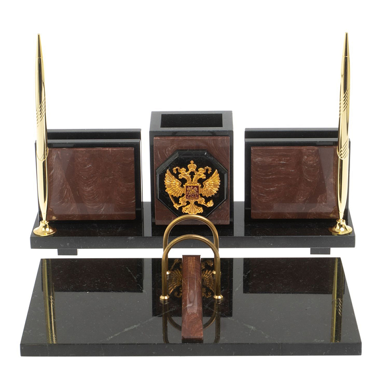 Настольный письменный набор из камня лемезит с гербом России Royal Accessory Золотой Лемезит Настольный письменный набор из камня лемезит с гербом России Royal Accessory Золотой Лемезит в Барнауле | Loft Concept