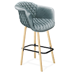 Барный стул со спинкой и мягкой обивкой с ромбами на 4-х деревянных ножках Голубой Велюр Ava Charm варинант исполнения - 1 | Loft Concept в Барнауле