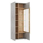 Шкаф-витрина с фасадом цвета серый бетон и стеклянными дверками Grace of Furniture варинант исполнения - 3 | Loft Concept в Барнауле