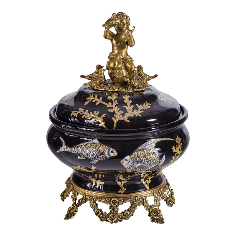 Шкатулка черного цвета с бронзовым ангелом Eden Garden Черный Бронза в Барнауле | Loft Concept 