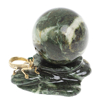 Шар с декором в виде бронзовой ящерицы на подставке из натурального камня Змеевик Natural Stone Spheres 4.5 см варинант исполнения - 1 | Loft Concept в Барнауле