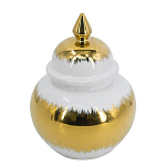 Ваза белая с крышкой и золотистыми фрагментами 24 см Chinoiserie Ceramics варинант исполнения - 1 | Loft Concept в Барнауле