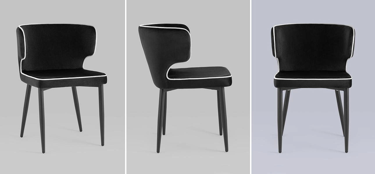 Стул Mateo Chair Черный Велюр с Белым кантом Стул Mateo Chair Черный Велюр с Белым кантом - Loft-Concept в Барнауле