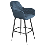Барный стул со спинкой и подлокотниками на 4-х металлических ножках Douglas Rhombus Синий Велюр варинант исполнения - 1 | Loft Concept в Барнауле