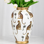 Ваза белая овальная с рисунком леопардов и золотыми акцентами LEOPARD Collection варинант исполнения - 2 | Loft Concept в Барнауле