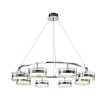 Люстра светодиодная с 8-ю прозрачными плафонами цилиндрической формы из акрила и стекла с пультом для регулировки света Glass Lamp Chromium варинант исполнения - 2 | Loft Concept в Барнауле