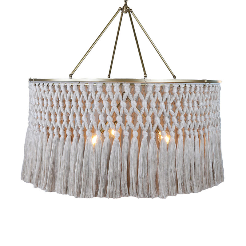 Люстра круглая плетеная с бахромой Wicker Tassel Chandelier Молочный в Барнауле | Loft Concept 