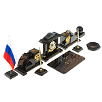 Настольный письменный набор с часами из природного камня обсидиана National Еmblem варинант исполнения - 2 | Loft Concept в Барнауле