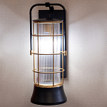 Настенный фонарь цилиндрической формы с рифленым стеклом в золотом каркасе на черном прямоугольном основании Eurofase варинант исполнения - 10 | Loft Concept в Барнауле