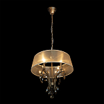 Люстра подвесная круглая с тканевым полупрозрачным абажуром и подвесками 4 лампы Gilded Elegance варинант исполнения - 3 | Loft Concept в Барнауле