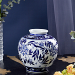 Ваза округлой формы с бело-синим цветочным орнаментом Blue & White Ornament  варинант исполнения - 1 | Loft Concept в Барнауле