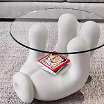 Дизайнерский журнальный стол с круглой прозрачной столешницей на белом фигурном основании Luqak варинант исполнения - 2 | Loft Concept в Барнауле