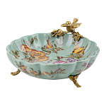 Блюдо из голубого фарфора с бронзовой птичкой Blue Garden варинант исполнения - 1 | Loft Concept в Барнауле