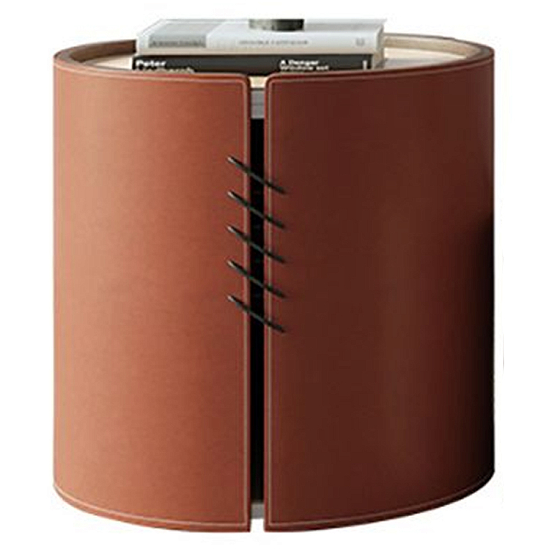 Круглый приставной стол Baxter Leather Side Table Бежевый Коричневый Круглый приставной стол Baxter Leather Side Table Бежевый Коричневый в Барнауле | Loft Concept