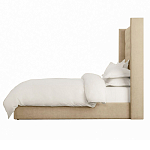 Кровать двуспальная бежевая с основанием из массива дерева с мягким изголовьем Flax Beds варинант исполнения - 2 | Loft Concept в Барнауле