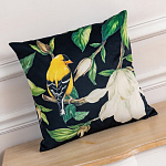 Декоративная подушка чёрная с изображением птиц и цветов Blooming Birds варинант исполнения - 2 | Loft Concept в Барнауле