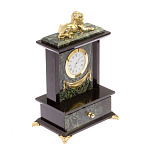 Часы настольные с декором в виде льва из натурального камня Нефрит Lion Stone Clock варинант исполнения - 2 | Loft Concept в Барнауле