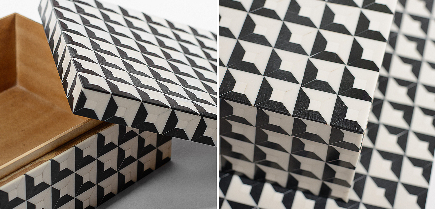 Комплект шкатулок Black White Square Bone Inlay Комплект шкатулок Black White Square Bone Inlay - Loft-Concept в Барнауле