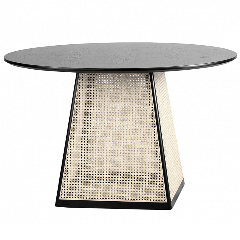 Обеденный стол с круглой чёрной столешницей и плетёным основанием Savanna Round Table Черный Бежевый Обеденный стол с круглой чёрной столешницей и плетёным основанием Savanna Round Table Черный Бежевый в Барнауле | Loft Concept