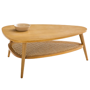 Журнальный стол из массива дуба и декором из плетеного ротанга Reyer Rattan Coffee Table
