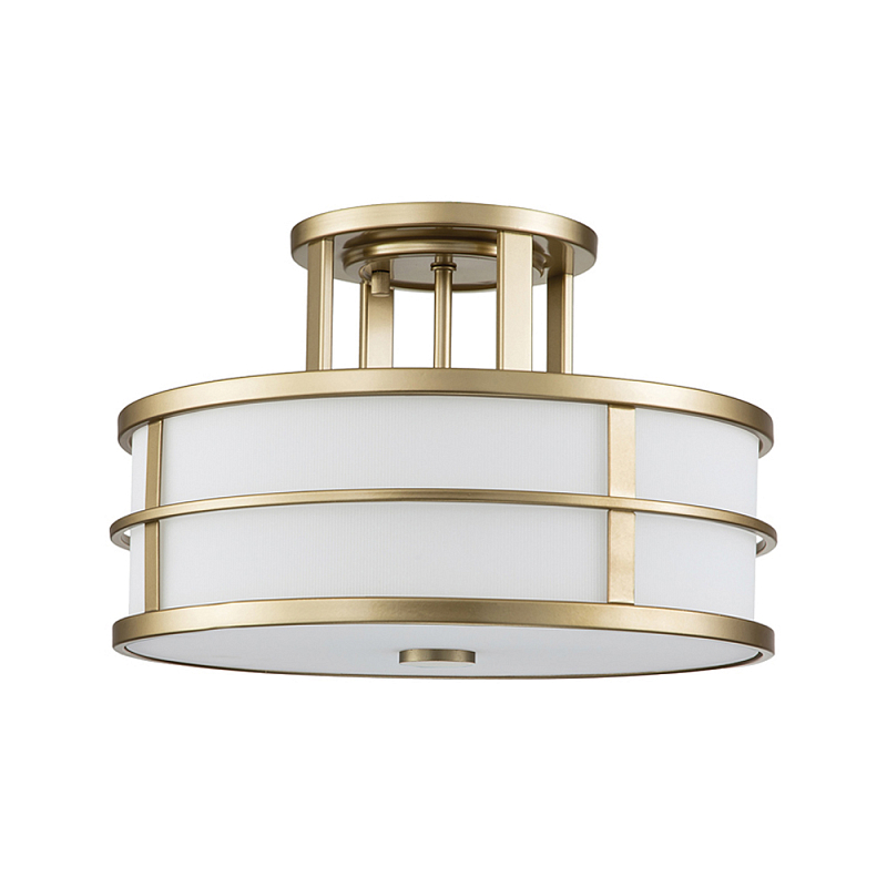 Потолочный светильник с белым матовым абажуром в металлическом каркасе Feiss Белый Латунь в Барнауле | Loft Concept 