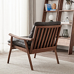 Кресло c каркасом из массива дерева и мягкой кожаной обивкой Walnut Armchair варинант исполнения - 4 | Loft Concept в Барнауле