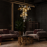 Люстра подвесная вытянутой формы с плафонами из стекла и металла с тремя вертикальными подвесками Gilded Mirage  варинант исполнения - 9 | Loft Concept в Барнауле