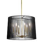 Люстра цвета латунь с 6-ю лампами свечами внутри цилиндрического абажура из черных металлических реек Kichler варинант исполнения - 1 | Loft Concept в Барнауле