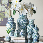 Ваза с крышкой и зелено-голубым рисунком на белом фоне 51 см Blue & White Ornament варинант исполнения - 6 | Loft Concept в Барнауле