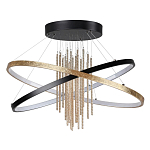 Люстра подвесная с 2-мя пересекающимися круглыми подвесами в черном и золотистом цвете и вертикальными подвесками Ring Horizontal варинант исполнения - 1 | Loft Concept в Барнауле
