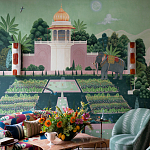 Обои ручная роспись Mahal Garden Original colourway on blue painted Xuan paper варинант исполнения - 1 | Loft Concept в Барнауле