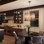 Люстра цвета латунь с 6-ю лампами свечами внутри цилиндрического абажура из черных металлических реек Kichler варинант исполнения - 7 | Loft Concept в Барнауле